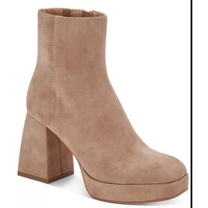 Dolce Vita Suede Platform Ankle Boots Booties Chunky Heel Beige Women's 10M NEW